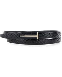 Tom Ford - T-Logo Snakeskin-Effect Belt - Lyst
