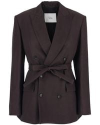 Tela - Double-Breasted Belted Blazer - Lyst
