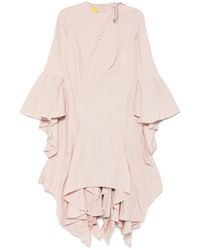Marques'Almeida - Asymmetrische Midi-Jurk Met Franje Mouwen - Lyst