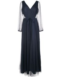 Marchesa Kleid mit semi-transparenten Ärmeln - Blau