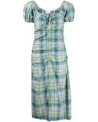 Ganni - Vestido a cuadros de tejido seersucker - Lyst