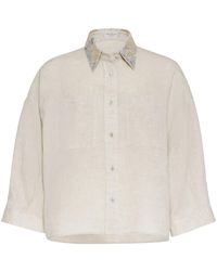 Brunello Cucinelli - Oversized Linen Shirt With Dazzling Magnolia Collar - Lyst