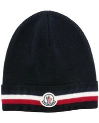 Moncler - Logo-patch Stripe-detailed Beanie - Lyst