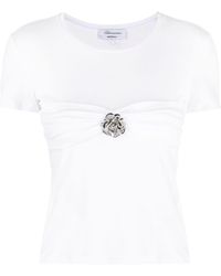 Blumarine - Rose-brooch Cotton T-shirt - Lyst