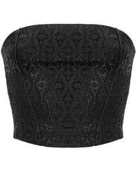Manière De Voir - Rhinestone Eiffel Denim Bandeau Corset Top - Lyst