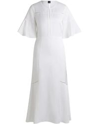 BOSS - Perforated Linen Blend Flared Midi Dress - Lyst