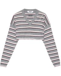 MSGM - Gestreepte Trui Met V-Hals - Lyst