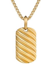 David Yurman - 18kt Yellow Gold Sculpted Cable Tag Necklace Charm - Lyst