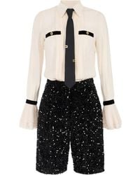 Elisabetta Franchi - Sequin-Embellished Tie-Neck Playsuit - Lyst