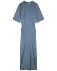 Semicouture - Satin-Finish Short-Sleeve Maxi Dress - Lyst
