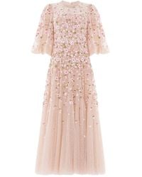 Needle & Thread - Sylvia Rose Round-Neck Midi Dress - Lyst