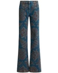 Etro - Flared Cotton Denim Jeans With All-Over Floral Print - Lyst