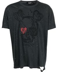 DSquared² - Distressed Graphic-print Cotton T-shirt - Lyst