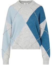 Liu Jo - Argyle Crystal-Embellished Sweater - Lyst