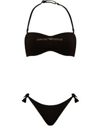 Emporio Armani - Bandeau-Bikini mit Logo-Print - Lyst