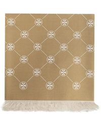 Tory Burch - Fringe-Detail Logo Scarf - Lyst