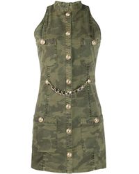 Balmain Sleeveless Camouflage Print Denim Dress - Green