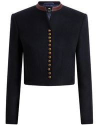 Etro - Wool-Blend Cloth Cropped Jacket With Pegaso Buttons - Lyst