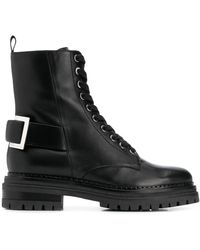 Sergio Rossi Buckled Lace-up Boots in Black | Lyst