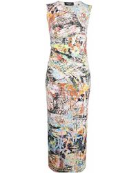 DSquared² - Abstract-print Gathered-detail Midi Dress - Lyst