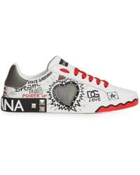 Dolce & Gabbana - Graffiti-Print Heart-Patch Sneakers - Lyst