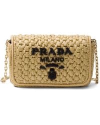 Prada - Logo-embroidered Crochet Shoulder Bag - Lyst