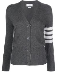 Thom Browne - Classic V-neck Cardigan In Cashmere With White 4-bar Sleeve Stripe - Lyst