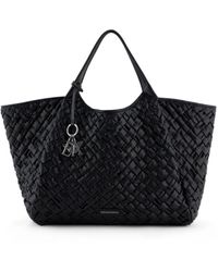 Emporio Armani - Oversized Nappa Leather-effect Interwoven Shopper Bag With Logo Charm - Lyst