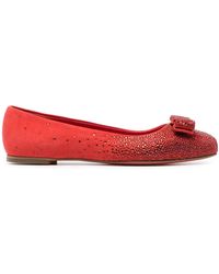 Ferragamo - Vara-Bow Rhinestone-Embellished Ballerina Shoes - Lyst
