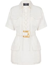 Balmain - Mini Lace-Up Canvas Dress - Lyst