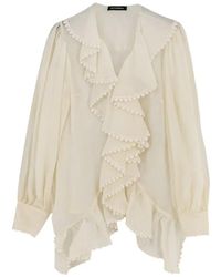 ACTUALEE - Ruffled Embroidered-Trim Shirt - Lyst