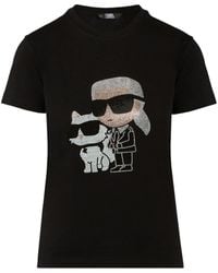 Karl Lagerfeld - Ikonik Karl & Choupette T-Shirt mit Verzierung - Lyst