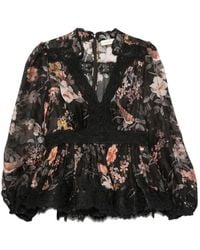 Zimmermann - Blouse Carousel À Fleurs Et Bord En Dentelle - Lyst