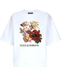 Dolce & Gabbana - T-shirt Met Bloemenprint Van Katoenblend - Lyst