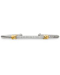 David Yurman - 18Kt And Sterling Petite Helena Classic Cable Station Diamond Bracelet (3Mm) - Lyst