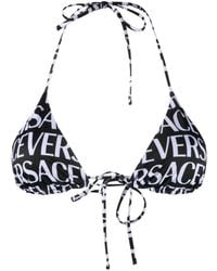 Versace - Logo Print Triangle Bikini Top - Lyst