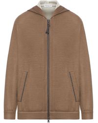 Brunello Cucinelli - Felpa con zip e cappuccio in cotone e seta - Lyst