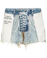 Unravel Project - Distressed Reverse Lace Up Denim Shorts - Lyst