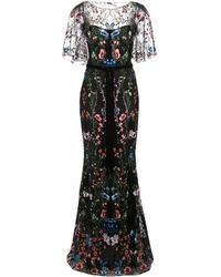 Marchesa notte Avondjurk Met Bloemenprint - Zwart