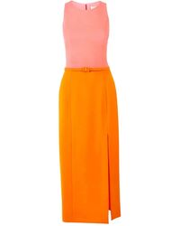 Carolina Herrera - Colorblocked Midi Dress With Belt - Lyst