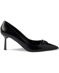 Prada - 75Mm Triangle-Logo Leather Pumps - Lyst