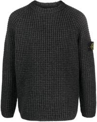Stone Island - Pullover in lana vergine punto waffle con logo applicato - Lyst