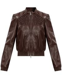 McQueen - Chaqueta De Cuero Fruncida En Color Burdeos - Lyst