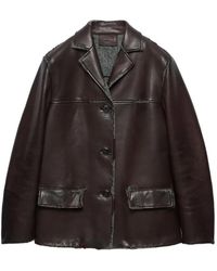 Prada - Bonded Nappa-Leather And Chevron Shetland Wool Jacket - Lyst