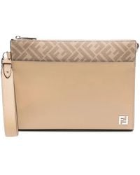 Fendi - Leather And Ff Canvas Clutch - Lyst