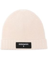 Patrizia Pepe - Ribbed-Knit Logo-Patch Beanie Hat - Lyst