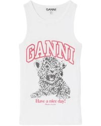 Ganni - Tank Top With Teddy Family - Lyst