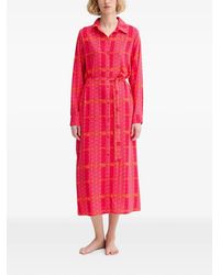 DKNY - Logo-Print Belted Midi Dress - Lyst