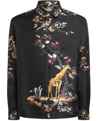 Etro - Silk Twill Shirt With Placed Flower And Animal Print - Lyst