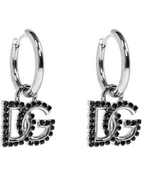 Dolce & Gabbana - Creolen Mit Schwarzem Kristall-Logo - Lyst